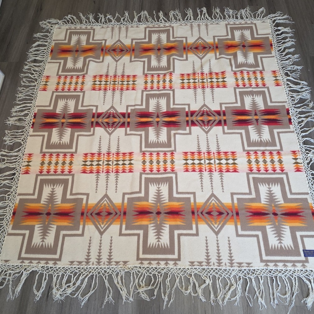 Beaver State Pendleton Harding Wool Blanket USA 68" X 68" Shawl Reversible EUC
